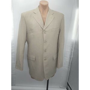 Vanetti Beige Suit Jacket Size 40L Shoulder Pads & Inside Pockets 100% Polyester
